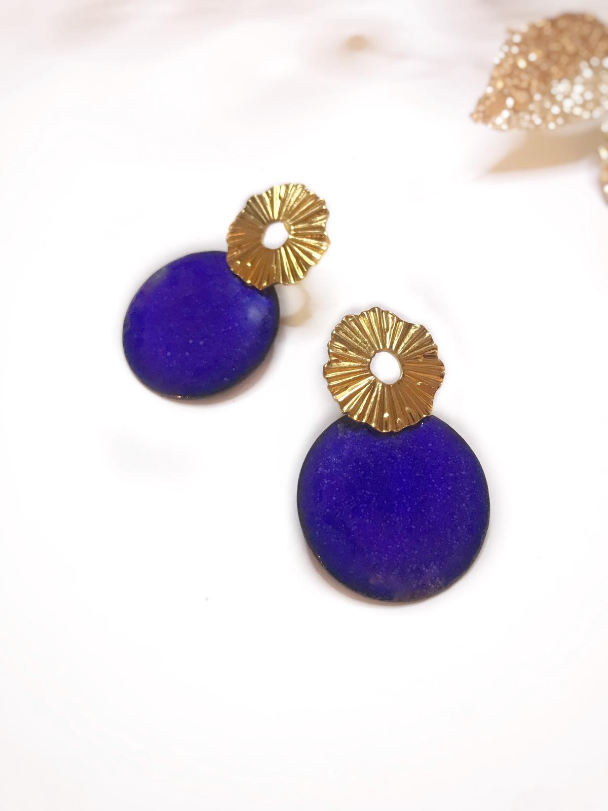 Boucles “Mini Garden” – Élégance en petit format émail bleu