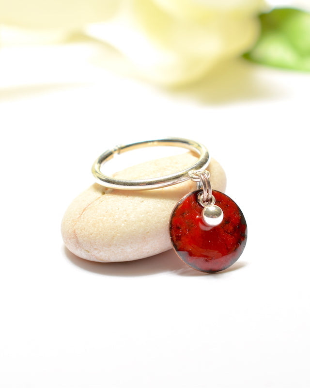 Bague "Pampille Perlée" Rouge, fait main  * Sur Commande *