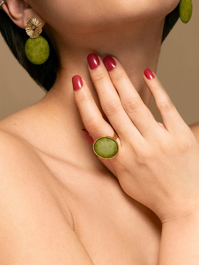 Bague ronde “Garden Party” – Vert olive