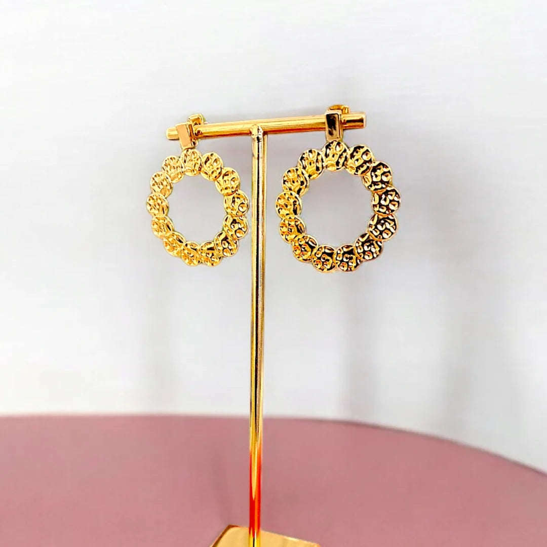 Boucles d’oreilles « Anneau Solaire » en acier inoxydable doré