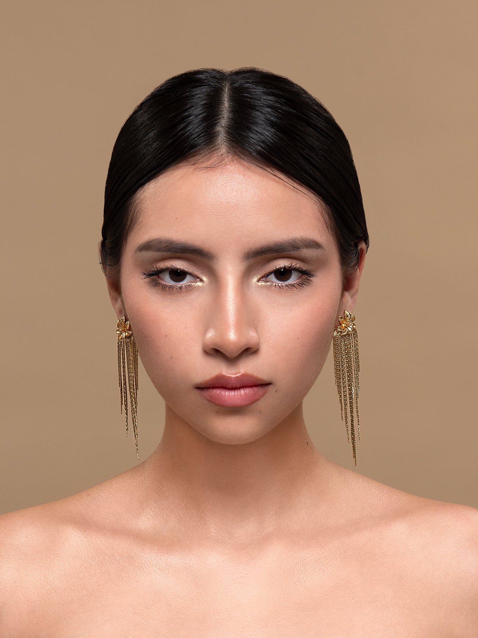 Boucles d’oreilles « Fleurs du soir » en acier inoxydable doré