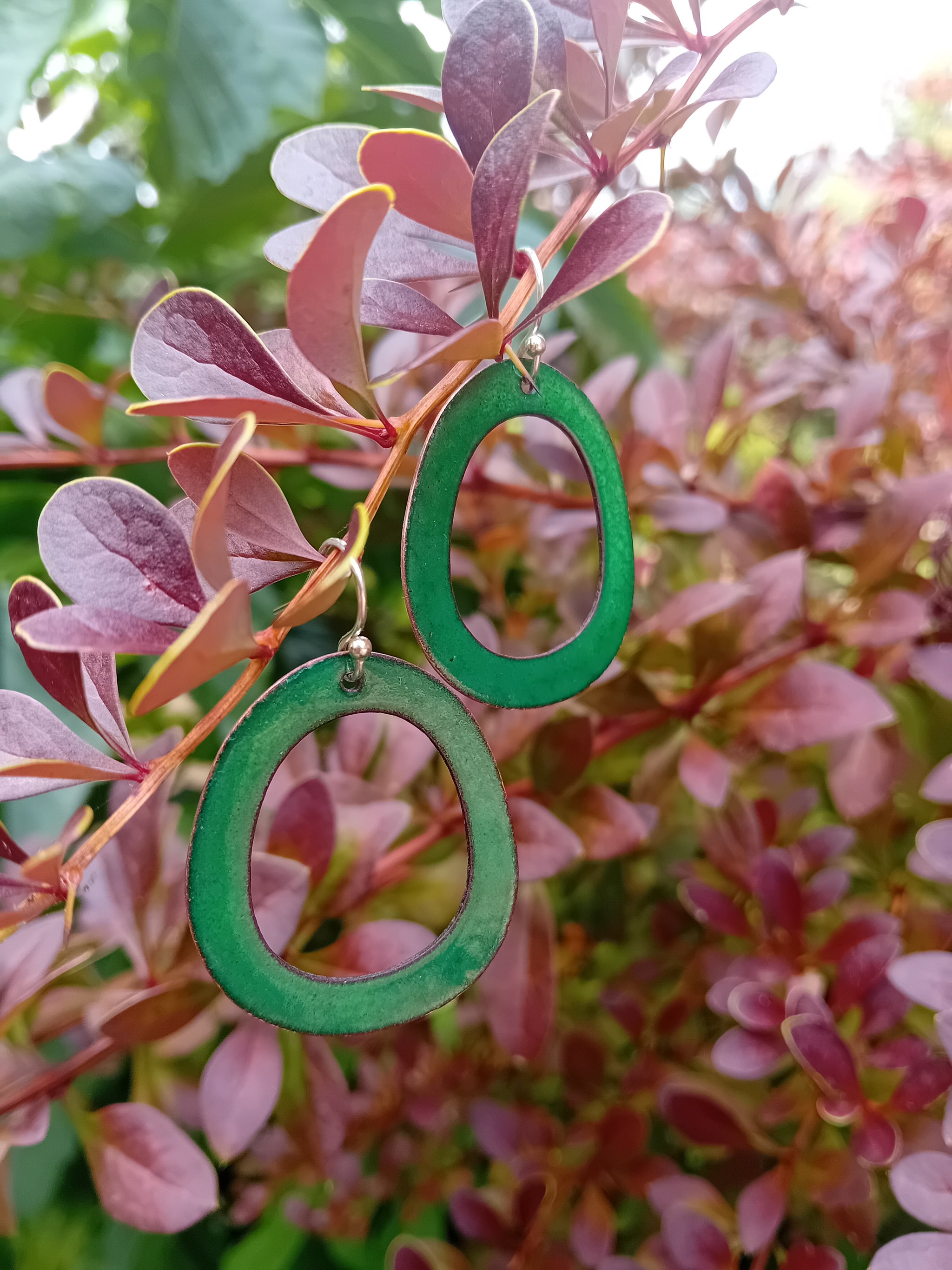 Boucles d'oreilles Halo vertes - Émaux - argent