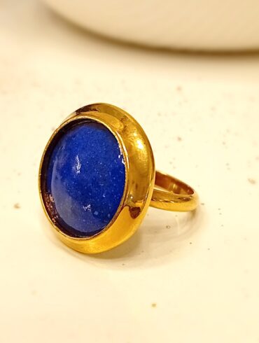 Bague solis bleue, émail et serti plaqué or