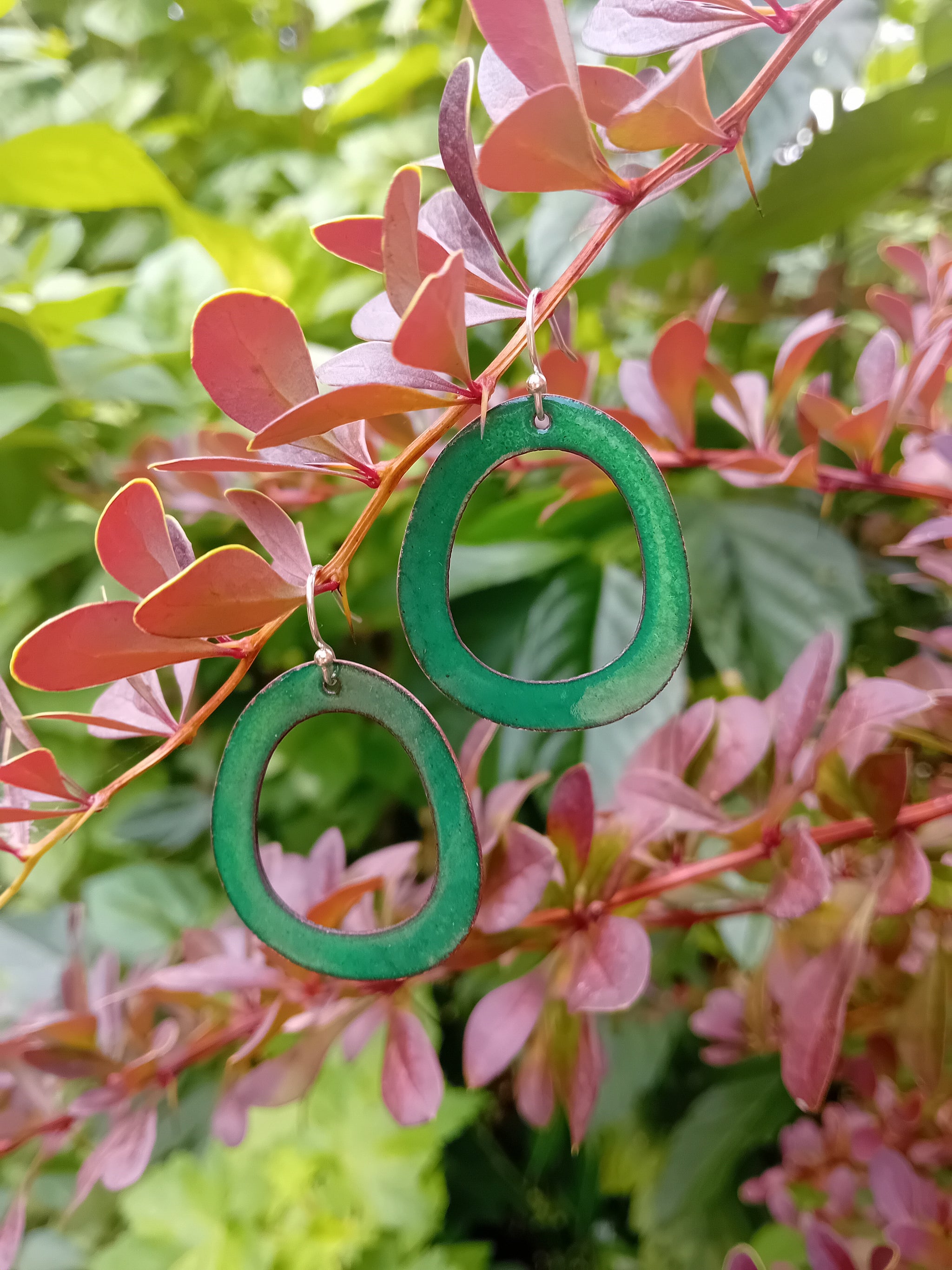 Boucles d'oreilles Halo vertes - Émaux - argent