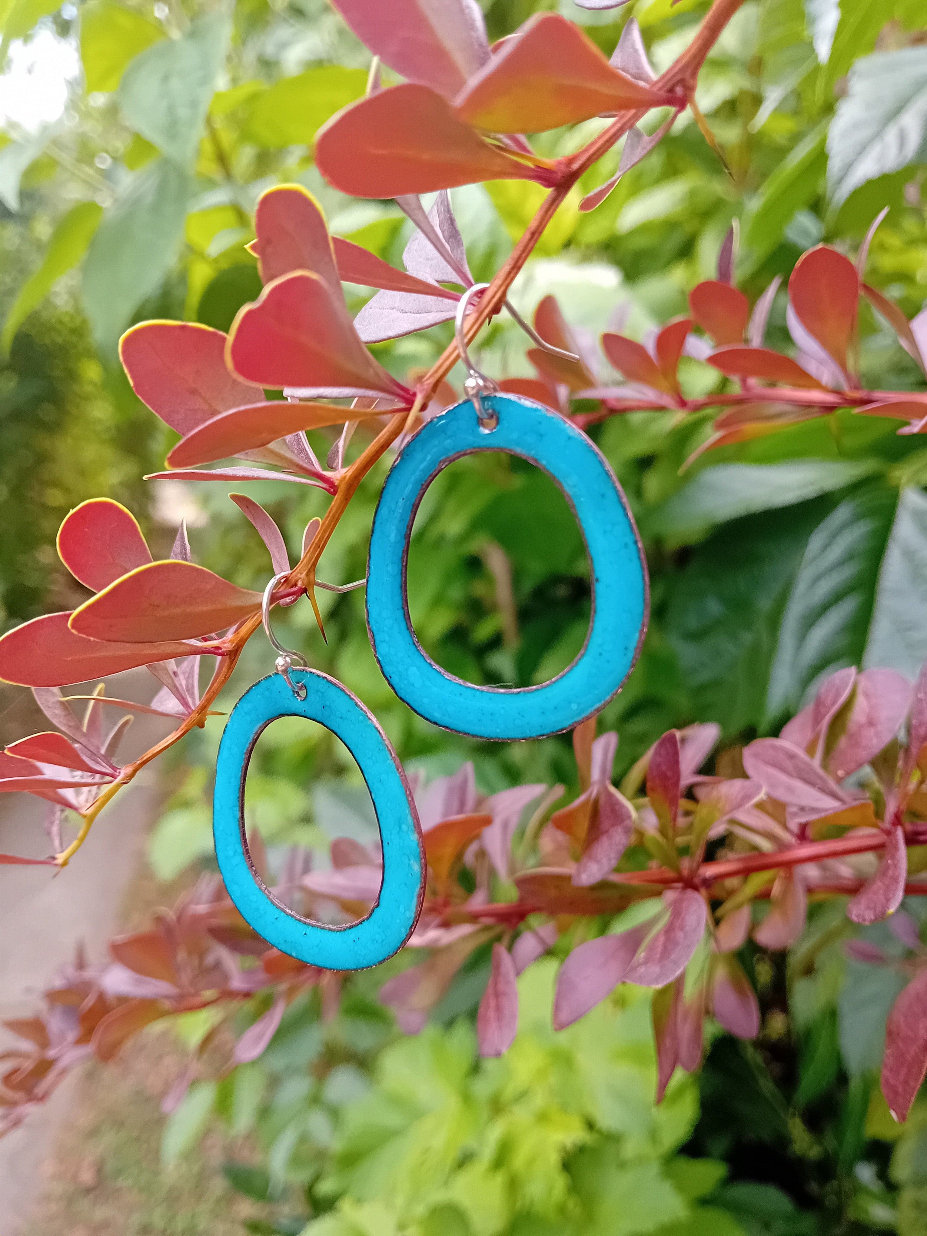 Boucles d'oreilles Halo Turquoise en Émail sur Cuivre – Argent 925