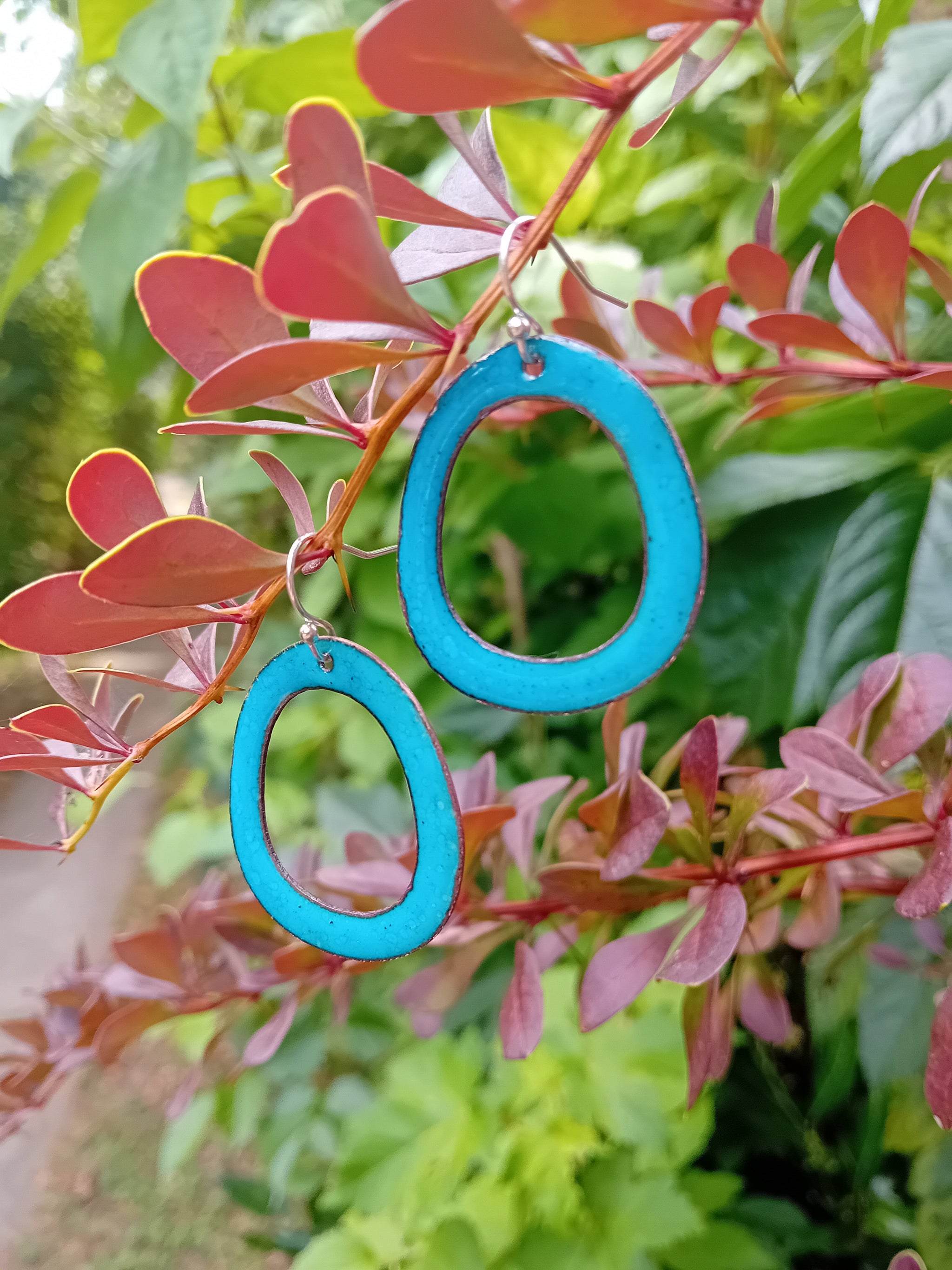 Boucles d'oreilles Halo Turquoise en Émail sur Cuivre – Argent 925
