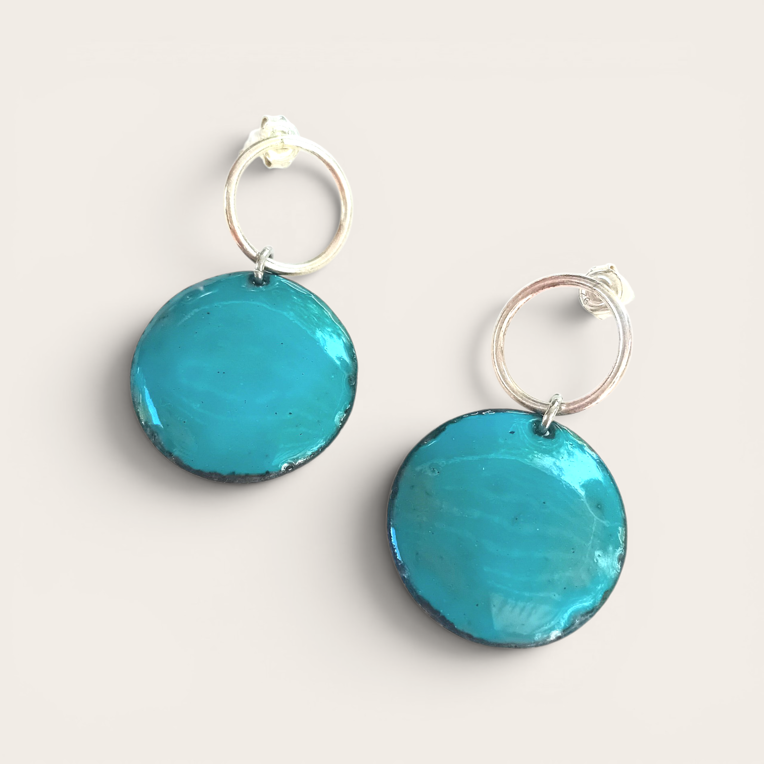 Garden Party Turquoise – Boucles d'oreilles artisanales en émail sur cuivre