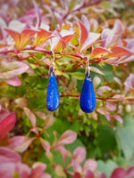 Boucles gouttes allongées bleu roi- émail sur métal- attaches argent