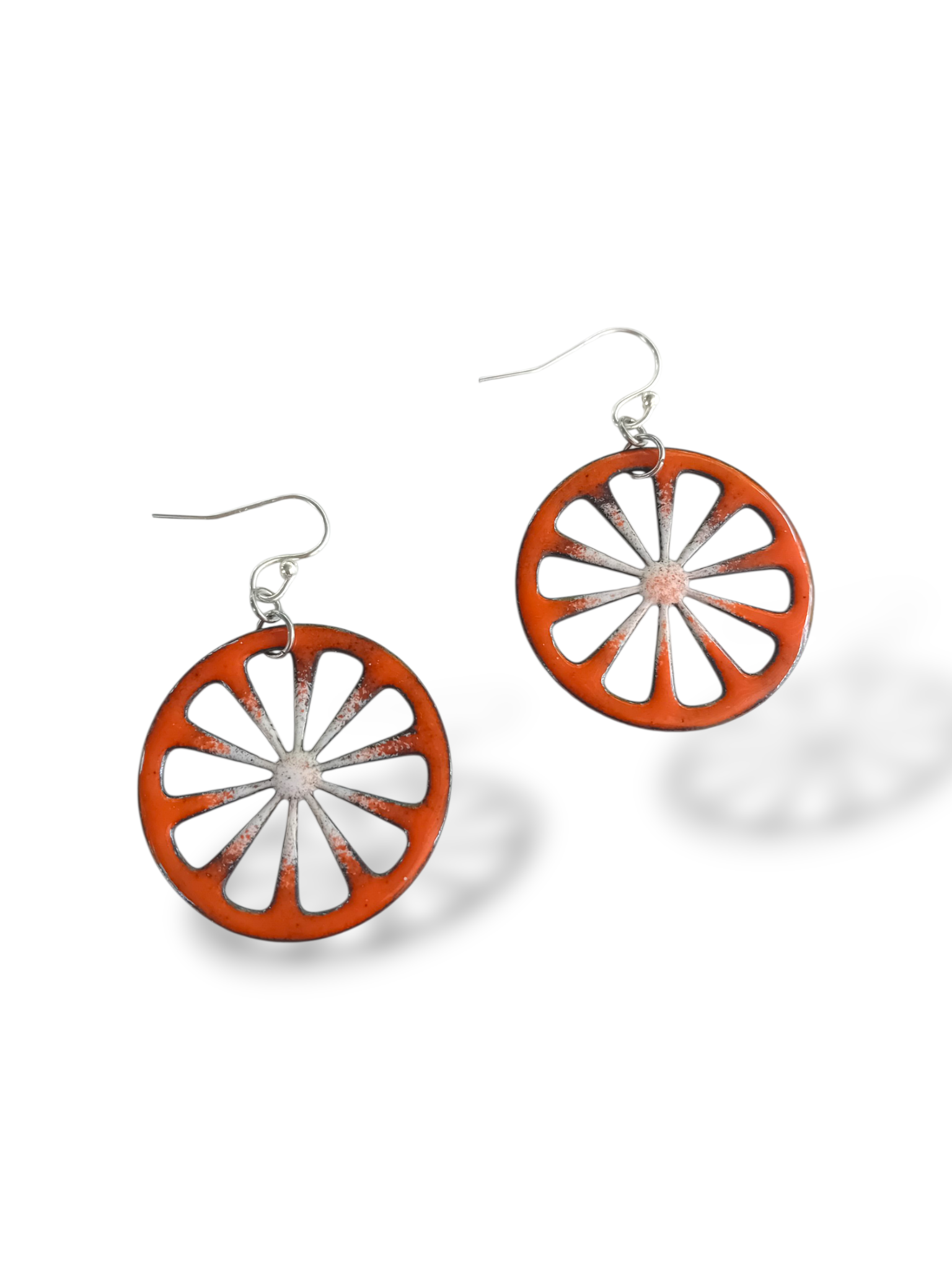 Boucles d'oreilles Orange Sanguine en Émail sur Cuivre – Bijou artisanal