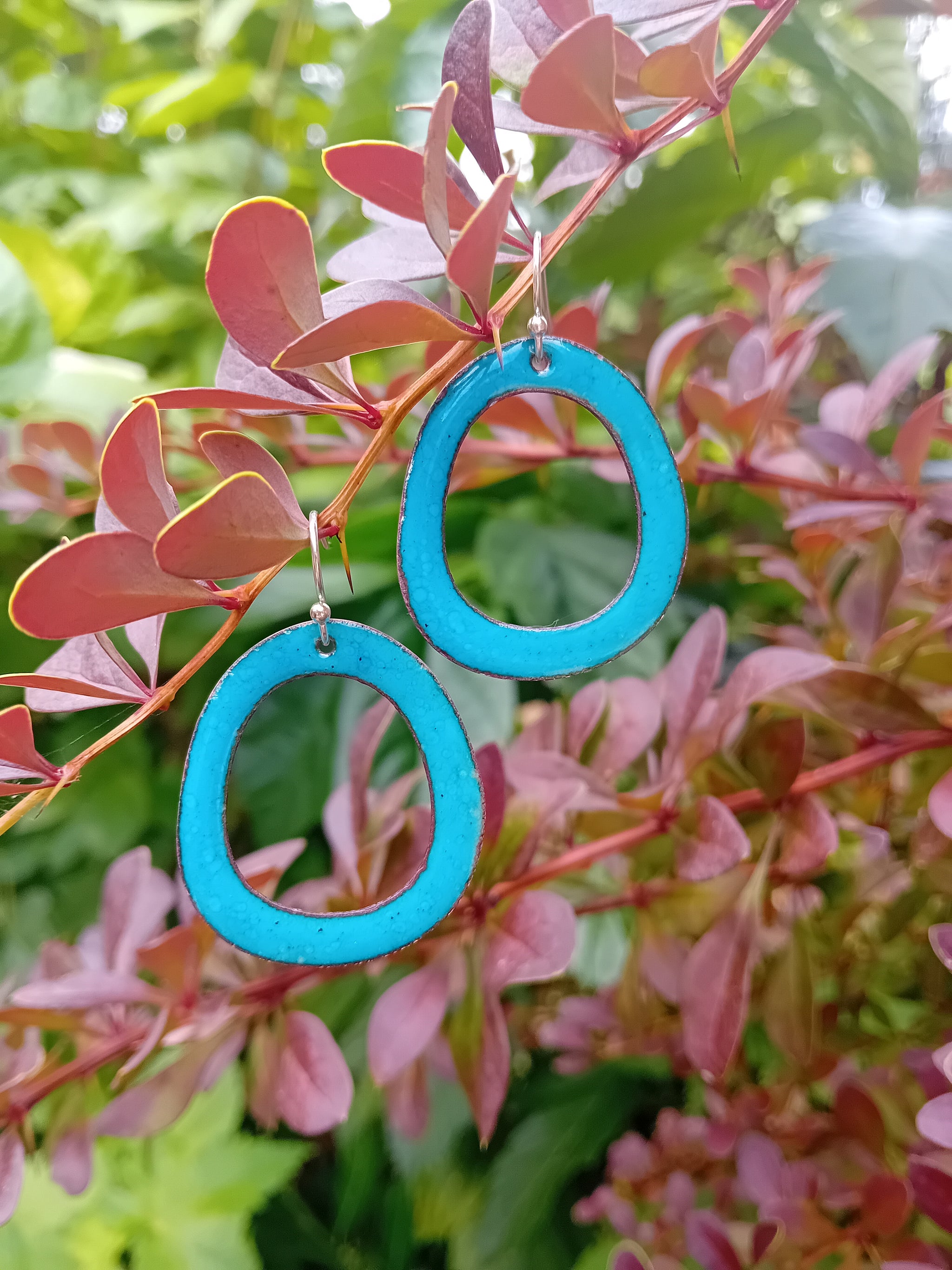 Boucles d'oreilles Halo Turquoise en Émail sur Cuivre – Argent 925