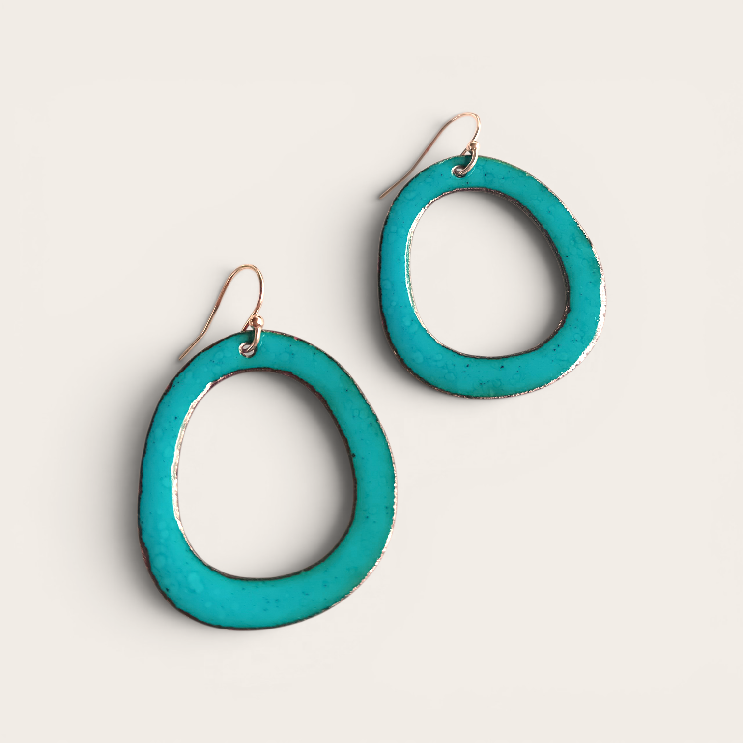 Boucles d'oreilles Halo Turquoise en Émail sur Cuivre – Argent 925