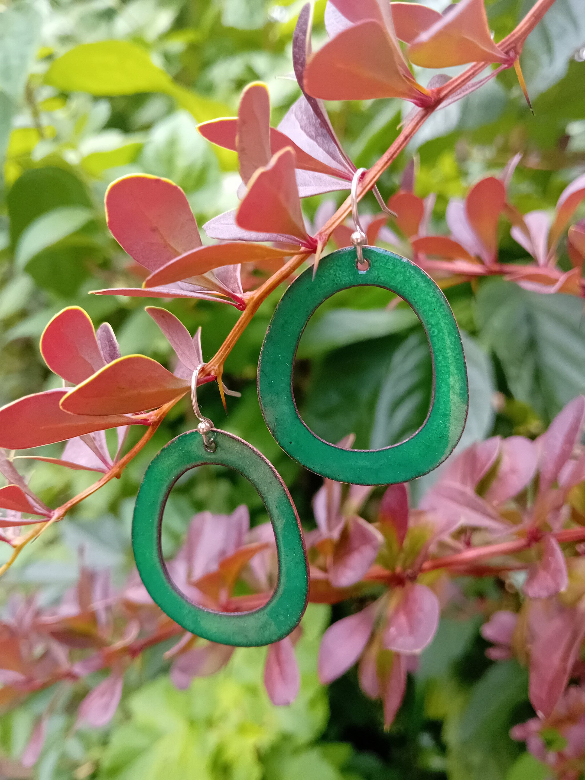 Boucles d'oreilles Halo vertes - Émaux - argent