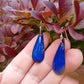 Boucles gouttes allongées bleu roi- émail sur métal- attaches argent