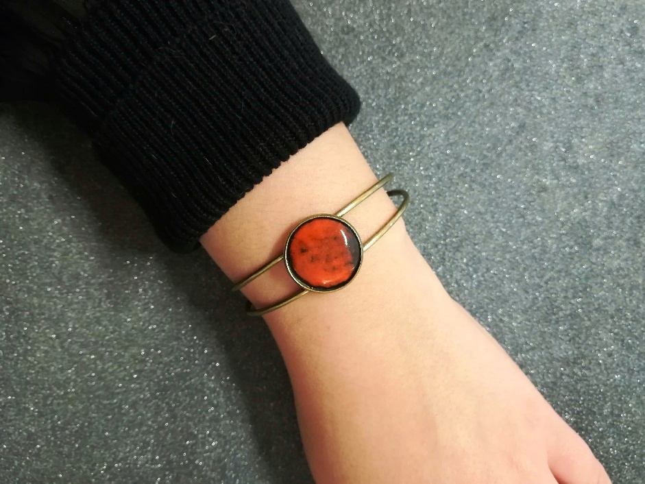 bracelet émail orange noiré monture bronze réglable